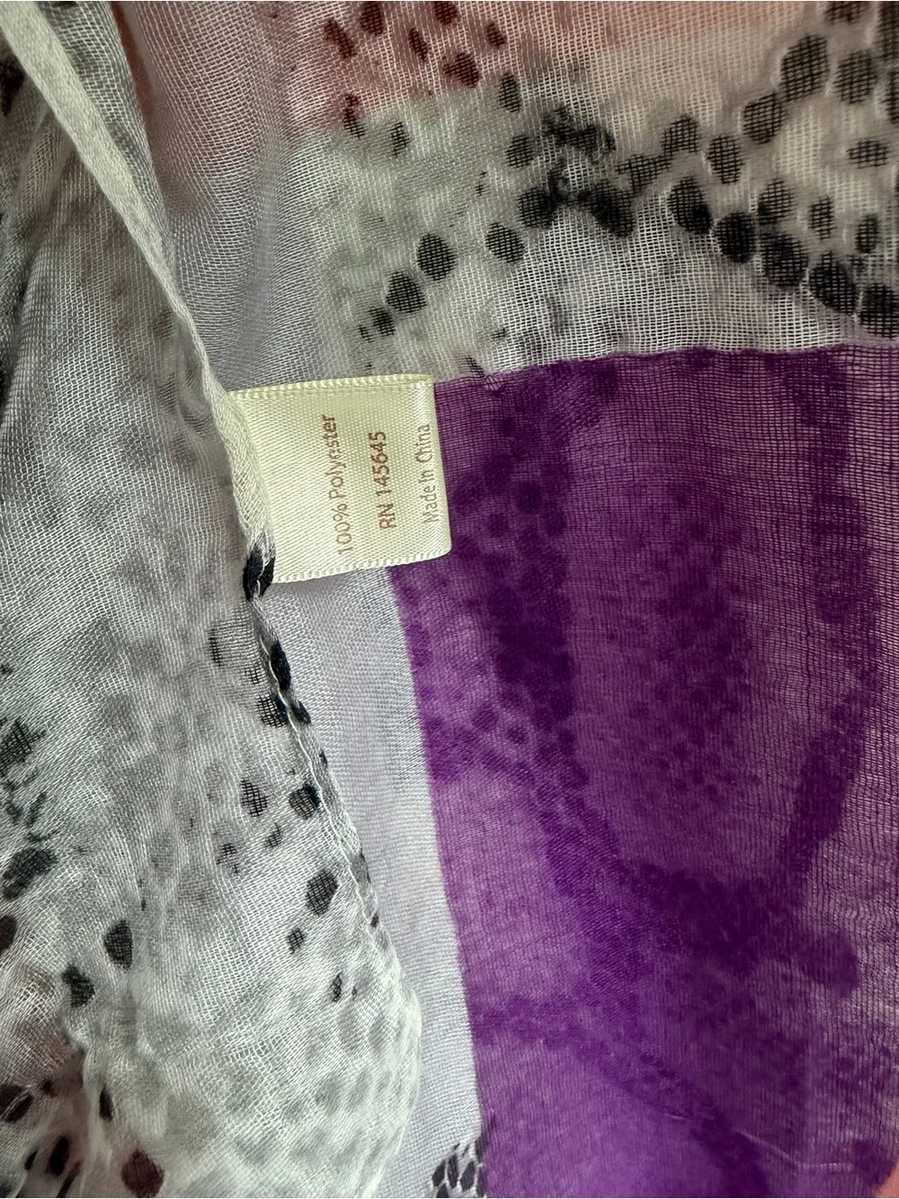 Scarf in White/Gray with Purple and Pink Reptile Print Accents